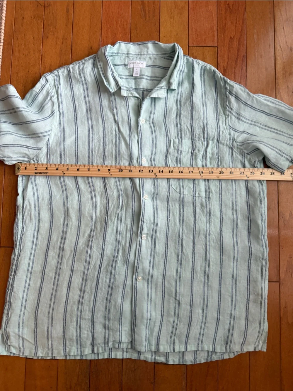 Club Room Textured Linen Shirt Men’s Size XL Aqua Striped Short Sleeve Button up